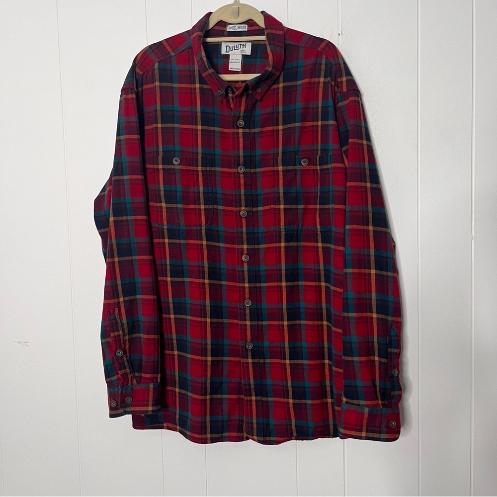 Duluth Trading Co Men's Free Swingin' Flannel Untucked Shirt Plaid size 2XL Tall